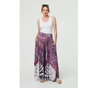 Izabel London Tie Dye High Waist Shirred Wide Trousers - Purple - M
