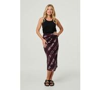 Izabel London Tie Dye Ruched High Waist Midi Skirt - 8 - Burgundy