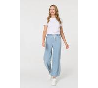 Izabel London Tie Waist Wide Leg Relaxed Trousers In Blue Blue 10