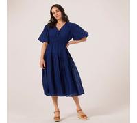 Izabel London Tiered Dress with Fluttered Sleeves FRENCH NAVY SIZE 10