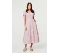 Izabel London Tiered Shirred Puff Sleeve Midi Dress - 10 - Pink