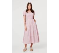 Izabel London Tiered Shirred Puff Sleeve Midi Dress - 10 - Pink