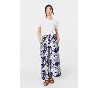 Izabel London Tropical Floral Wide Leg Trousers - Navy - 10