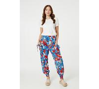 Izabel London Tropical Leaf Print Harem Pants - Blue - 10