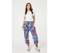 Izabel London Tropical Leaf Print Harem Pants In Blue Blue 16