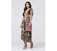Izabel London Tropical Print 1/2 Sleeve Maxi Dress - Black - 16