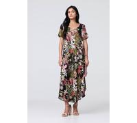 Tropical Print 1/2 Sleeve Maxi Dress Izabel London Black 8