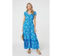 Izabel London Tropical Print Angel Sleeve Maxi Dress In Blue Blue 8