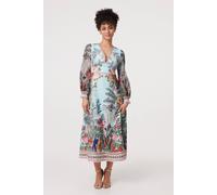 Izabel London Women's Tropical Print Empire Waist Midi Dress in Green | Size: 10 Izabel London Green 10