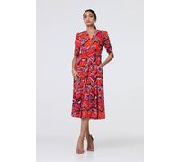 Izabel London Tropical Print Faux Wrap Midi Dress In Orange Orange 16