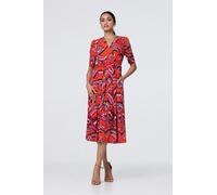 Izabel London Women's Tropical Print Faux Wrap Midi Dress in Orange | Size: 14 Izabel London Orange 14