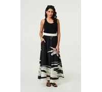 Izabel London Tropical Print High Waist Maxi Skirt - 18 - Black
