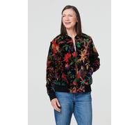 Izabel London Tropical Print Relaxed Zip Front Jacket In Black Black