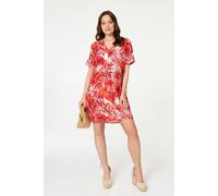 Izabel London Tropical Print Short Sleeve Shift Dress - 16 - Red