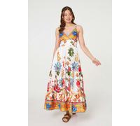 Izabel London Tropical Print Sleeveless Maxi Sun Dress - White - 10