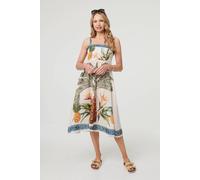 Izabel London Tropical Print Sleeveless Midi Dress - White - M/L
