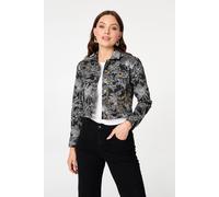 Izabel London Women's Tropical Print Textured Cropped Jacket in Black | Size: 14