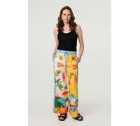 Izabel London Tropical Print Wide Leg Trousers - White - 10