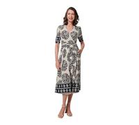 Izabel London Tropical Short Sleeve Midi Dress for Women UK with v-Neck Pockets and a-line Skirt.