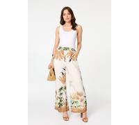 Izabel London Tropical Wide High Waist Trousers - 8 - Beige