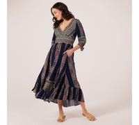 Izabel London V-Neck Printed Maxi Dress BLUE MULTI SIZE 10