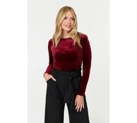 Izabel London Velour Soft Texture Long Sleeve Slim Top - 14 - Red