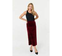 Izabel London Velour Texture High Waist Midi Skirt - 14 - Red