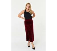 Izabel London Velour Texture High Waist Midi Skirt - 8 - Red