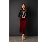 Izabel London Velour Texture High Waist Midi Skirt - 8 - Red