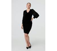 Izabel London Velvet Long Sleeve Shift Dress - Black - 18