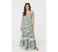 Izabel London Vintage Boho Print Cap Sleeve Maxi Dress - White - 12