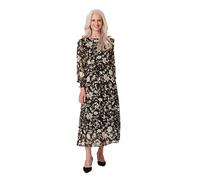 Izabel London Vintage Floral Midi Tea Dress for Women UK with Round Neck, Long Sleeves and midi Length. Black