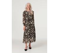 Izabel London Vintage Floral Maxi Tea Dress - Black - 8