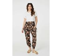 Vintage Floral Shirred Waist Harem Pants Izabel London Black 14