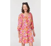 Vintage Floral Tie Waist Short Dress Izabel London Pink 8
