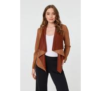 Izabel London Waterfall Front Cropped Open Jacket - Tan - 14