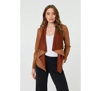 Izabel London Waterfall Front Cropped Open Jacket - Tan - 10