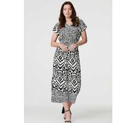 Izabel London White & Black Ikat Print Shirred Waist Jumpsuit White/black
