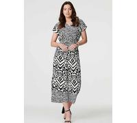 Izabel London White & Black Ikat Print Shirred Waist Jumpsuit White/black