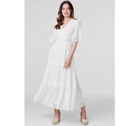Izabel London Women's Short Sleeve Crochet Maxi Dress in White | Size: 8 Izabel London White 8