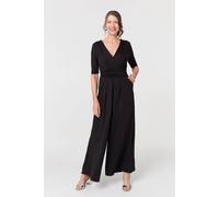 Izabel London 1/2 Sleeve Wrap Waist Wide Leg Jumpsuit For Women UK with a v-neck and tummy flattering details.