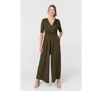 Izabel London 1/2 Sleeve Wrap Waist Wide Leg Jumpsuit - Khaki - 12