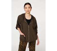 Izabel London 3/4 Sleeve Hooded Zip Front Jacket - 8/10 - Chocolate