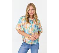 Izabel London Women's Abstract 1/2 Puff Sleeve Boxy Blouse in Green | Size: 12