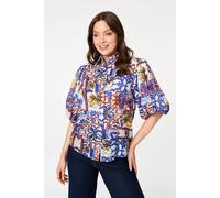 Izabel London Abstract 1/2 Puff Sleeve Boxy Shirt - 14 - White
