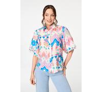 Izabel London Women's Abstract 1/2 Puff Sleeve Buttoned Shirt in Blue | Size: 10 Izabel London Blue 10