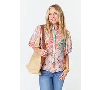 Izabel London Women's Abstract 1/2 Puff Sleeve Shirt in Pink | Size: 18