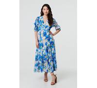 Abstract 3/4 Puff Sleeve Tiered Maxi Dress Izabel London Blue 12