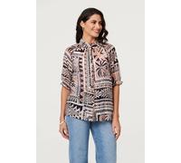 Izabel London Women's Abstract 3/4 Sleeve High Neck Shirt in Brown | Size: 14