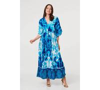 Izabel London Women's Abstract 3/4 Sleeve Relaxed Maxi Dress in Blue | Size: 12